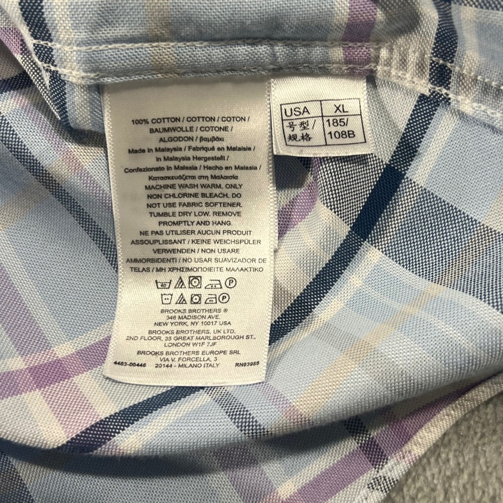 Brooks Brothers Regent Non-Iron Shirt Mens XL Blue Purple Plaid Supima Cotton - Picture 7 of 9